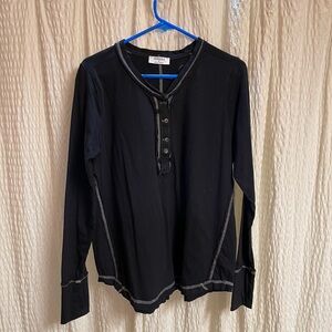 Zenana Outfitters Black Long Sleeve Henley with Gray Contrast Stitching